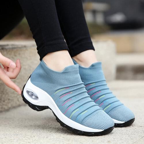 Female Casual Shoes Round Toe Plus Size Spring Women Med Heel Shoes Slip On Platform Mixed Color Shallow Sneakers