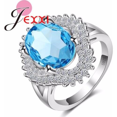 New Fashion Jewelry Flower Shape High Quality 925 Sterling Silver CZ Crystal Ring for Women Girls Best Gift