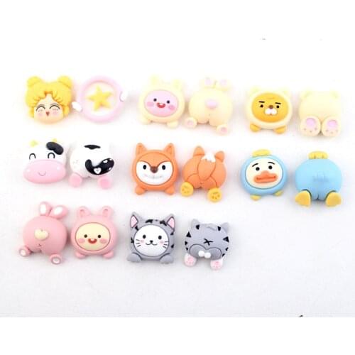 10sets 20mm Resin Cartoon Animals Duck Cat head with butt Flatback Cabochons Miniature Art Phone Decoration Hair Bow Accessories
