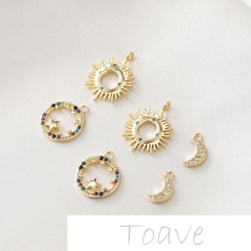 14K gold-plated copper plated real gold sun color zircon rhinestone moon pendant diy earring material accessories