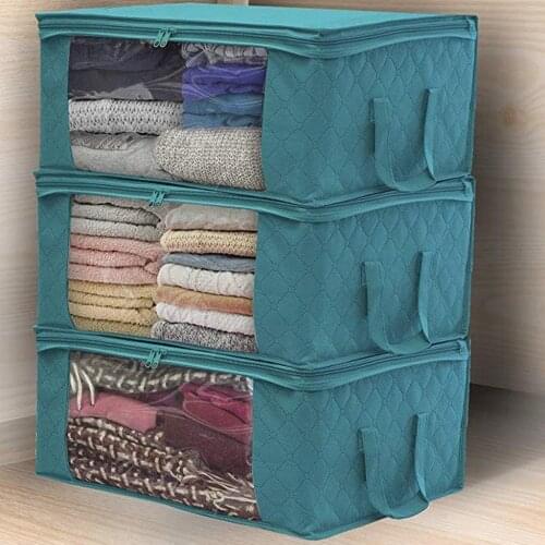 3PCS Quilt Clothes Storage Bags Wardrobe Closet Organizer Foldable Clothing Blanket Container Non-woven Fabric Bag With Handle