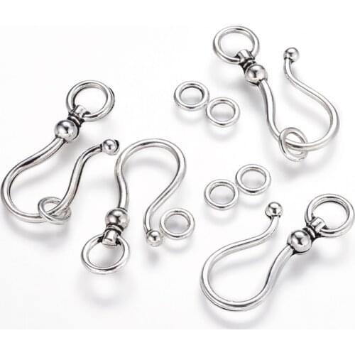 Antique Silver Tibetan Style S Hook Clasps for jewelry making DIY accessories supplies, S Hook: 38x16x8mm; Ring: 8mm