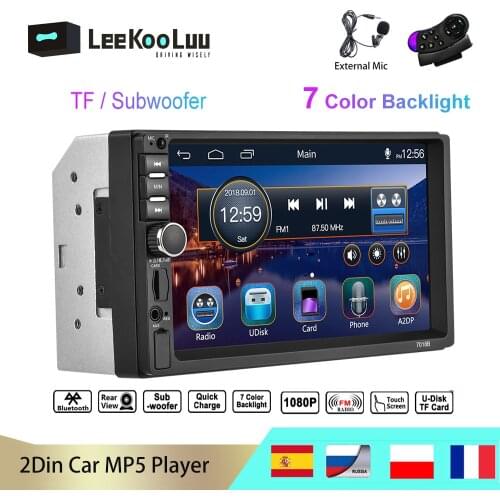 LeeKooLuu 2 Din Car Radio Video Player 7'' Touch Bluetooth Mirrorlink Multimedia Autoradio FM AUX USB SD Subwoofer External Mic