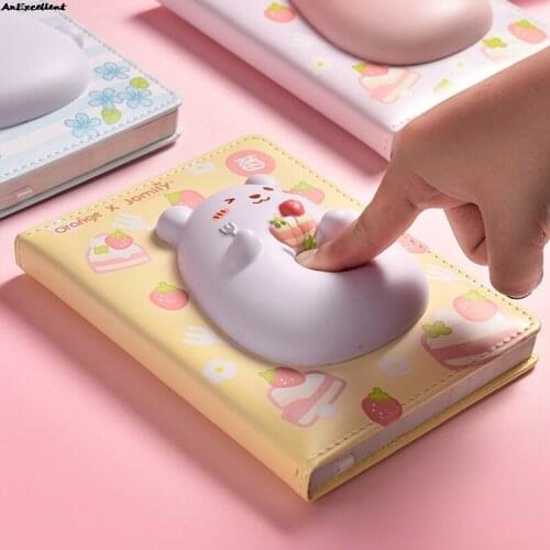 Student Planner Pages Diary Reliever Stress Notebook For Gift Student Supplies Cute 3D Bear Squeeze Toy Decompression Notebook