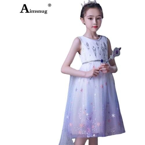 Kid Girls Princess Dresses 2021 Patchwok Guaze Lace Sleeveless Purple Birthday Party Wedding Dress Children Mid-Calf Gown Dress