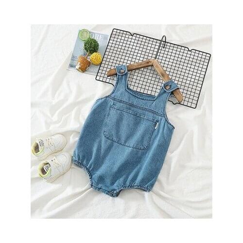 Toddler Infant 2021 Summer Childrens Boys and Girls Korean Rompers Kids Cute Denim Suspenders Shorts Baby Jumpsuit Kids Rompers