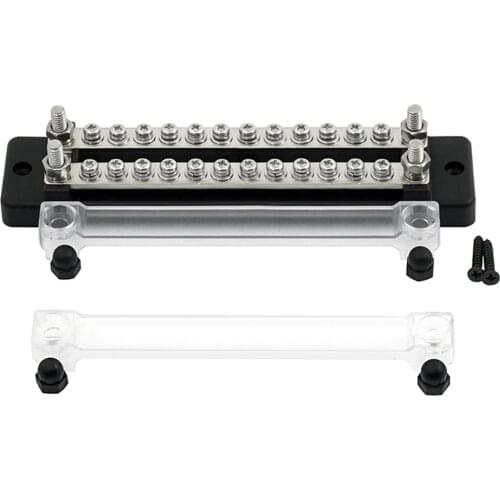 Dual Row 24 Way Bus Bar Kit Terminal Distribution Block with Cover & Connectors, Professional Accessories