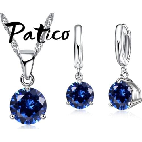 Canndy Colors 925 Sterling Silver Wedding Elegant Jewelry Sets Crystal Pendant Collar Necklace Earrings