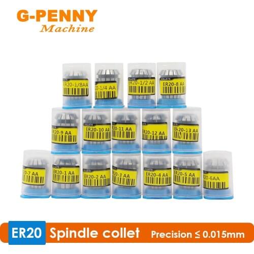 G-PENNY Machine 1 Kit Collet ER20 Precision 0.015 Collet 1-13mm,1/2,1/4,1/8mm Collet for CNC Milling lathe tool and spindle