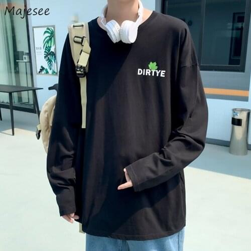 Long Sleeve T-shirts Men Letter Printed Pattern Casual All-match Punk Basic Male Top Simple Design Hip Hop Plus Size M-3XL Chic