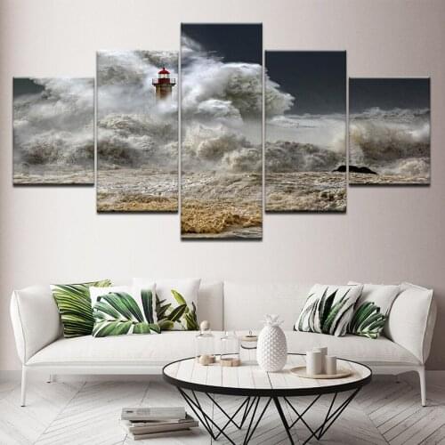 Giant waves sea tower scenery 5 piece diy Diamond Painting Full Square Round Diamond Embroidery Mosaic craft supplies AA2483