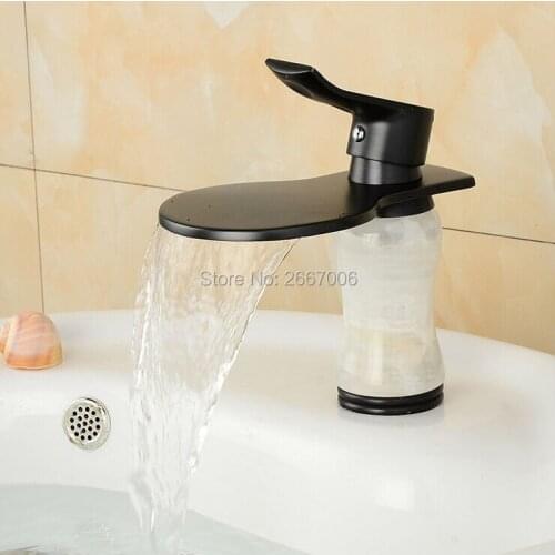 GIZERO Newly Bathroom Waterfall Vintage Faucet with White Marble Stone Mixer Deck Mounted Hot and Cold Taps GI662