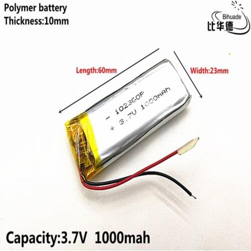 Good Qulity Liter energy battery 3.7V,1000mAH 102360 Polymer lithium ion / Li-ion battery for tablet pc BANK,GPS,mp3,mp4