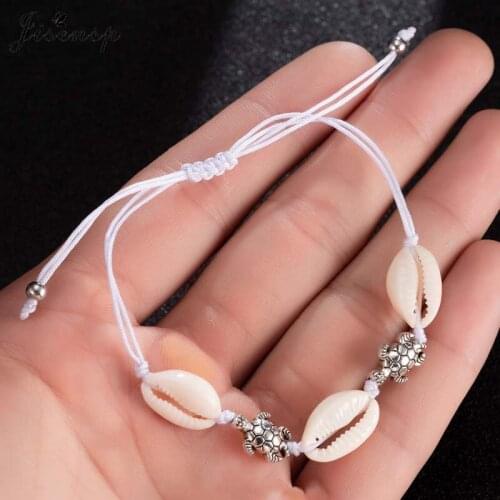 Jisensp Bohemian Style Vintage Metal Turtles Rope Bracelet for Women Adjustable Summer Beach Shells Charm Bracelets bijoux