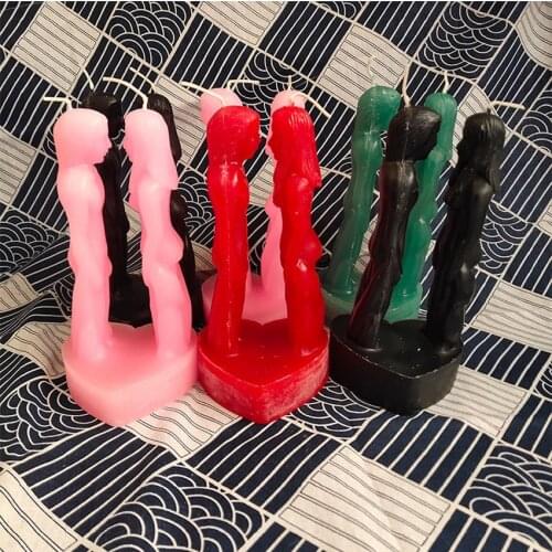 Man & Woman Decorative Candle Face To Face Standing on Heart Candles Love Magic Ritual Candles, Red, Black, Green, Pink