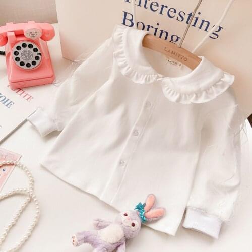 Girls' New Autumn and Winter Shirt with Lotus Collar and Net Sleeve