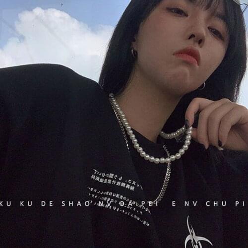 New Necklace 2021 Hip Hop Double Pearl Necklace for Women Autumn Winter Sweater Chain Necklace Jewelry Wholesale Kpop