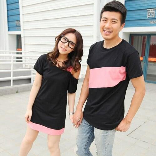 Korean couple clothing t-shirts college fashion style pair lovers women summer beach dress family matching clothes outfit wear G