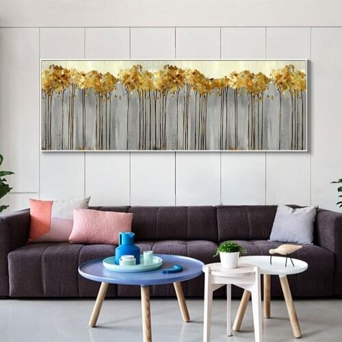 Turquoise Posters and Prints Wall Art Canvas Painting Abstract Golden Trees Wall Art Pictures for Living Room Cuadros Decor