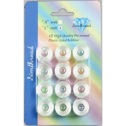 Polyester Filament Embroidery Machine Bobbin Thread 60wt packed in 12 pcs White thread bobbins Size A