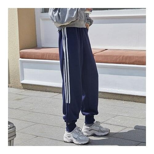 Casual Sweatpants Joggers Women 2020 Autumn Winter Korean Style Streetwear Side Stripe Patchwork Elastic Waist Trousers B330