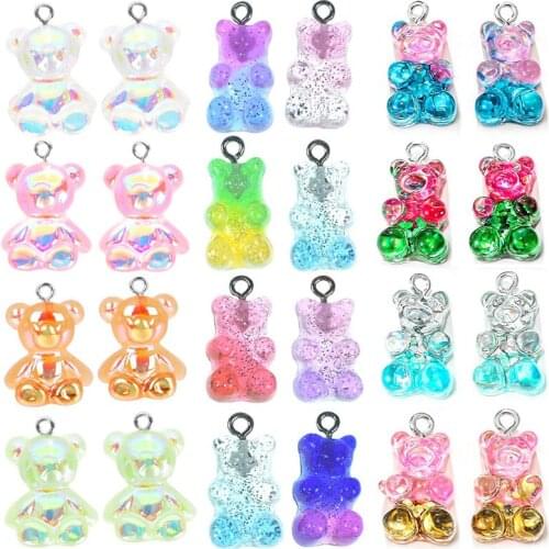 50pcs Transparent Jelly Resin Bear Pendant Charms Cute Cartoon Gummy Bears Jewelry Findings for DIY Keychain Craft Accessories