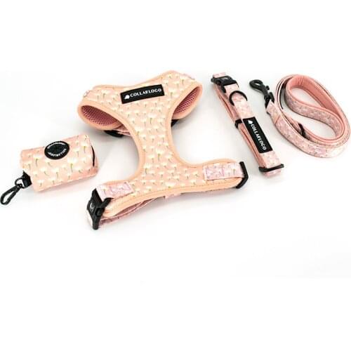 Adjustable Pet Dog Collar Durable Soft Cute Creative Colored Dandelion Design Leash Neoprene Harness With Poop Bag Dispenser