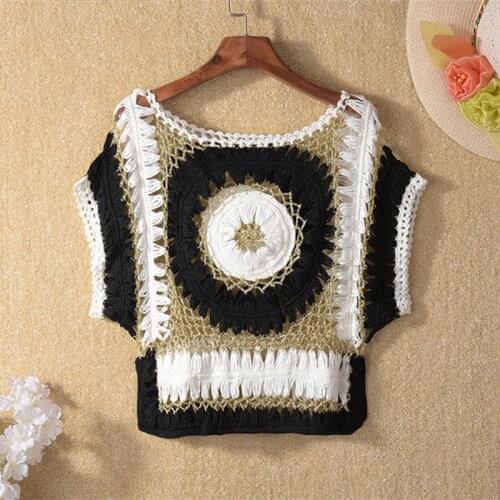 Sexy Hollow Women Crochet Bikini Cover Up Swimwear Swimsuit Bathing Suit Batwing Sleeve T-shirt Tops Summer Beach Cover-ups