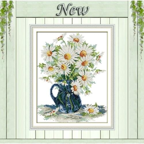 Daisy vase flowers home Decor diy painting counted print on canvas DMC Set 11CT 14CT NKF needlework embroidery Cross Stitch kits