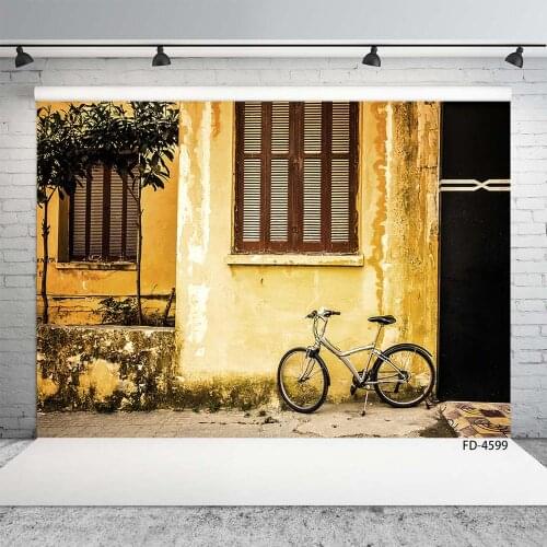 Photography Backgrounds Shabby Wall Window Bicycle Vinyl Cloth Backdrop for Children Baby Portrait Pets Photophone Photo Studio