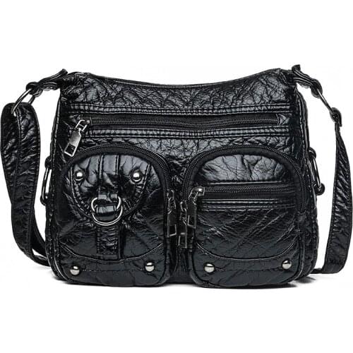 Rivet Black Soft Leather Women Messenger Bags Luxury Handbags Women Bags Designer High Quality Crossbody Bags for Women 2020