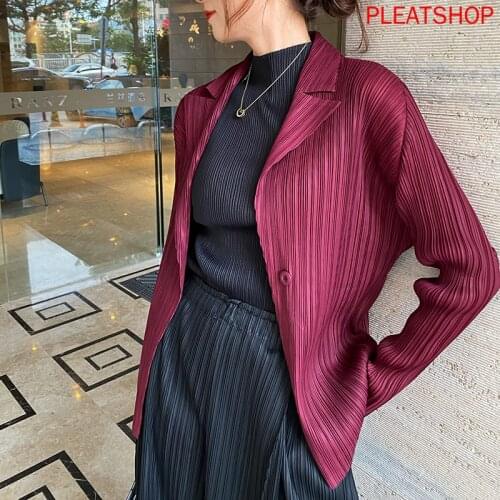 MIYAKE Pleated One Button Suit Jacket Womens Back Split Slim Autumn New Fashion Casual Suit Long Sleeve