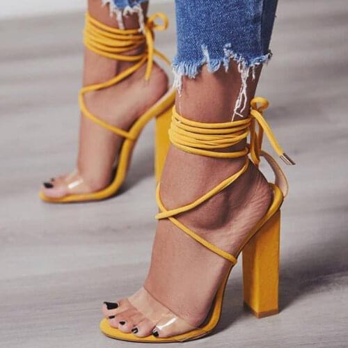Womens Gladiator Sandals Sexy Ladies Ankle Wrap Pumps Women Peep Toe Mid Heels Female Cross Tied Lace Up Shoes Woman Thick Heel