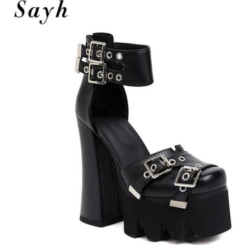 Womens Sandals Punk Buckle Platform Rome 15CM High Heels Shoes Pumps Shoes Chunky Heel Boots Clubwear Sexy Shoes