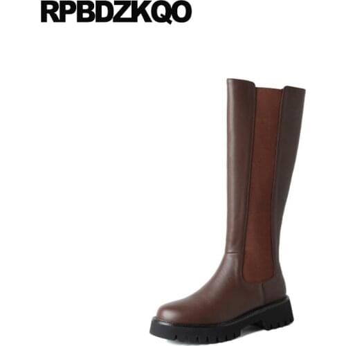 Block Slip On White Platform Boots Tall Brown Shoes Long 2021 Chunky Trending Women Beige Knee High Stretch Elastic Slim Autumn