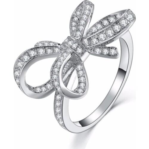 Florid bowknot Women Band Ring Genuine 925 Sterling Silver Engagement Ring High Qualilty White Gold Color Jewelry