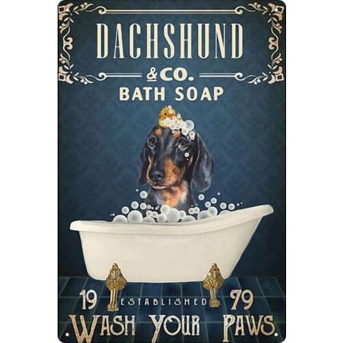 Dachshund Bath Soap Tin Sign Vintage Wash Your Paw Bar Bathroom Home Club Wall Decoration 12x8 Inches