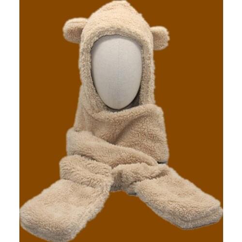 Winter Hats Ears Hat Scarf Double Thickening Cute Bear Warm Berets Lamb Cap Casual Snow Outdoor Keep Warm Hat Sombreros De Mujer