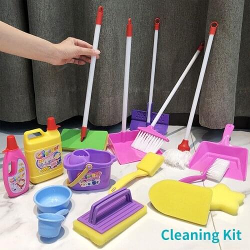 16pcs Kids Housekeeping Toys Baby Simulation Cleaning Toy Mop Broom Furniture Happy Play House Educational Model Pretend Play