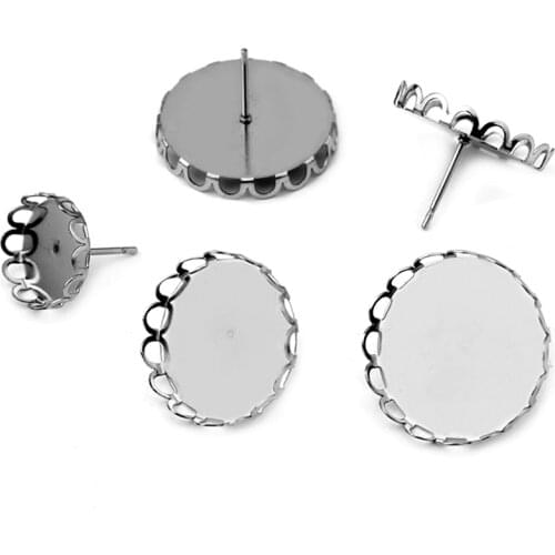 20pcs 12 14 16 18 20mm Stainless Steel Earring Studs,Earrings Blank/Base,Fit 12mm-20mm Glass Cabochons,Buttons;Earring Bezels