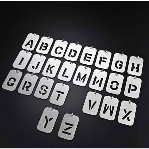 26 Initial Letter Pendant Dog Tag Charm Silver Color Necklace for Men Link Chain Stainless Steel Jewelry