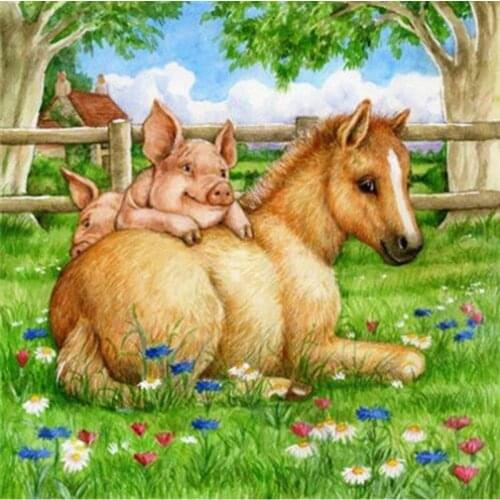 5D DIY Diamond Painting Full Square Pig and horse Diamond Embroidery Cross Stitch Rhinestone Wall Stickers Home Decor