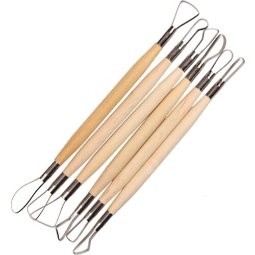 6PCS/Set Pottery Ceramics Clay Tool With Wood Handle Sculpture Carving Wax Tool DIY Hand Craft Set
