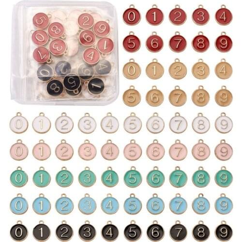 70pcs Colorful Number 0~9 Alloy Enamel Charms Pendant Flat Round Mixed Color for Jewelry Making DIY Bracelet Necklace Earring