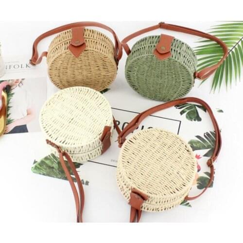 Aaby Round Women Beach Straw Bag Vintage Travel Beach Circle Beach Handbags Bohemian Summer Vacation Casual Bags