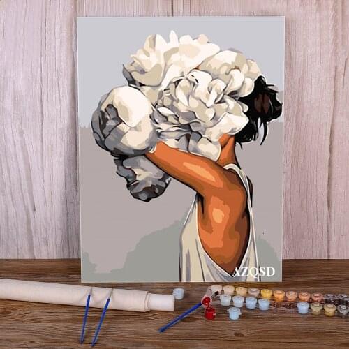 Abstract Beautiful Flower Women Modern Paint By Numbers Set Acrylic Paints 50*70 Canvas Painting Home Handicraft