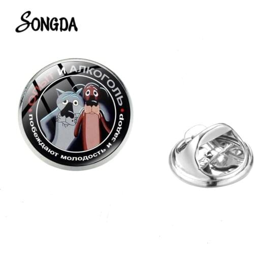 Special Forces Dog Head Brooch Silver Color Glass Dome CCCP Soviet Badges Russia Pin Creative Shirt Backpack Badges Gift
