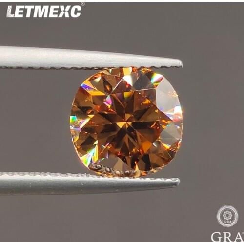 Letemexc Top Champagne Moissanite Gemstone Lab Diamond Cushion Cut 9x9mm 3.5 Carat with GRA Certificate