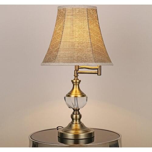 European switching table light Crystal Table Lamp Rocker Arm fabric light bedside bedroom deask Lamp adjustable e27 desk light
