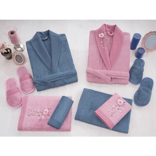 Cotton Box Turkey Winter Warm Flannel Lovers Robe Kimono Robe Nightgown Thick Warm Long Sleeve Bathrobe Bamboo-Cotton